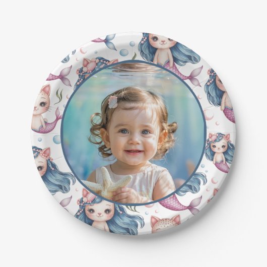 Mermaid Birthday Photo Personalized Pappteller (Vorderseite)