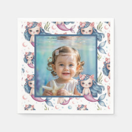 Mermaid Birthday Photo Personalized Serviette