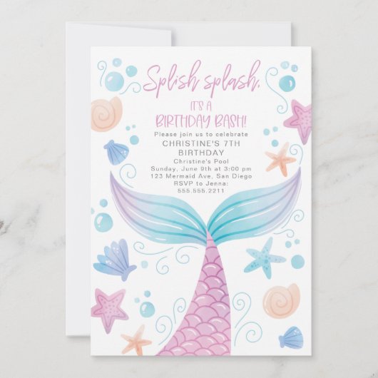 Mermaid Birthday Pool Party Einladung (Vorderseite)