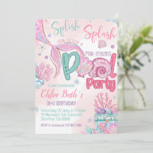 Mermaid Birthday Pool Party Einladung