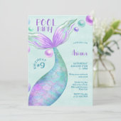 Mermaid Birthday Pool Party Einladung (Stehend Vorderseite)