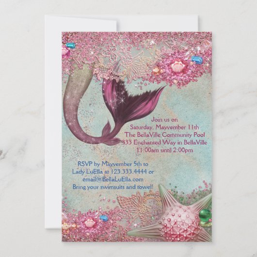 Mermaid Birthday Pool Party Einladungen (Rückseite)