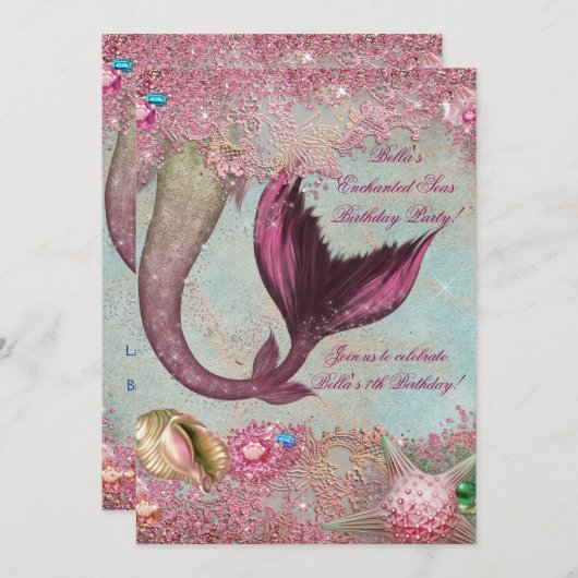 Mermaid Birthday Pool Party Einladungen (Vorne/Hinten)