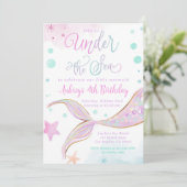 Mermaid Birthday Pool Party Unterhalb des Meeres Einladung (Stehend Vorderseite)