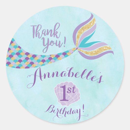 Mermaid Birthday Round Stickers | GASTGESCHENK (Vorderseite)
