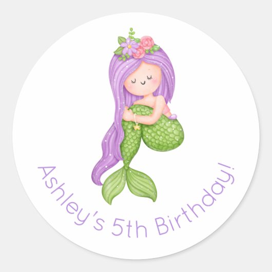 Mermaid Birthday Runder Aufkleber (Vorderseite)