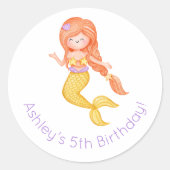 Mermaid Birthday Runder Aufkleber (Vorderseite)