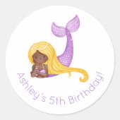Mermaid Birthday Runder Aufkleber (Vorderseite)