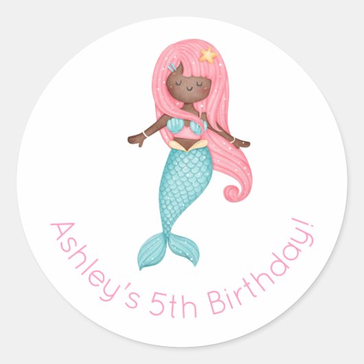 Mermaid Birthday Runder Aufkleber (Vorderseite)