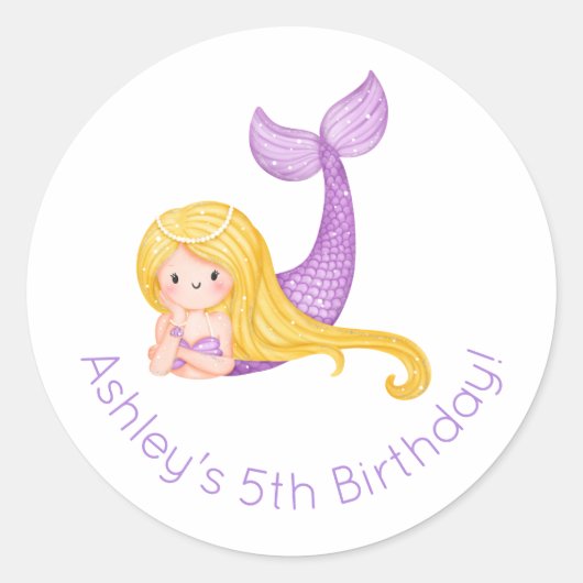 Mermaid Birthday Runder Aufkleber (Vorderseite)
