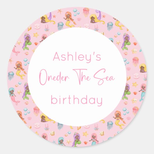 Mermaid Birthday Runder Aufkleber (Vorderseite)