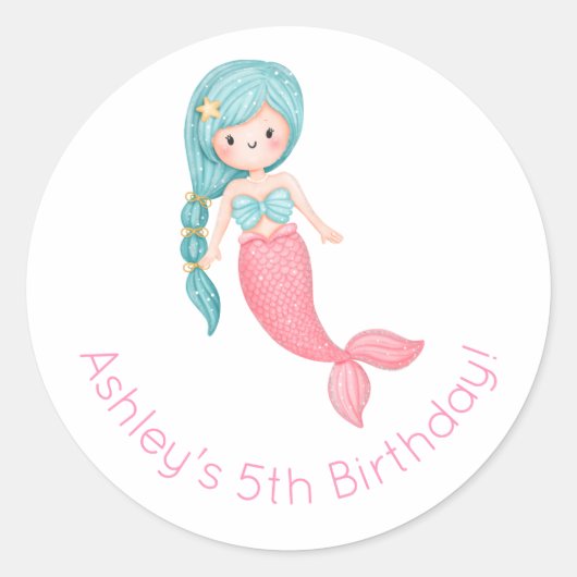 Mermaid Birthday Runder Aufkleber (Vorderseite)