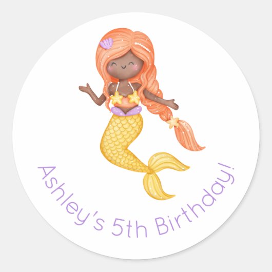 Mermaid Birthday Runder Aufkleber (Vorderseite)