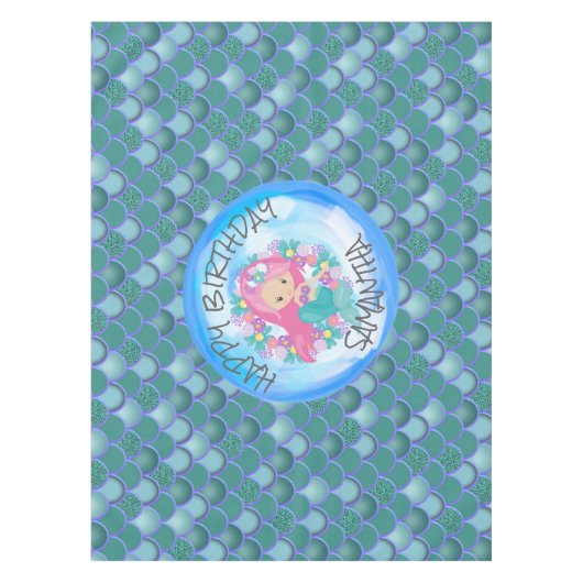 Mermaid Birthday Sea Blue Green Scales Tableclout Tischdecke (Vorderseite)