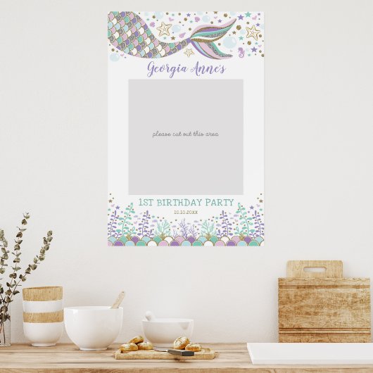 Mermaid Birthday Selfie Foto Booth Prop Baby Girl Poster (Küche)