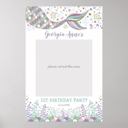Mermaid Birthday Selfie Foto Booth Prop Baby Girl Poster (Vorne)