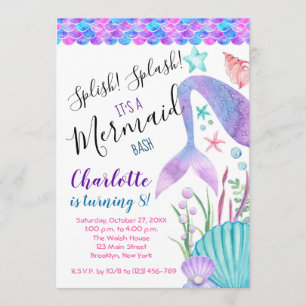 Mermaid Birthday, Splish Splash Einladung