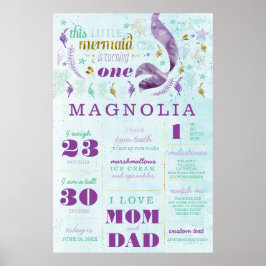 Mermaid Birthday Stats Milestone Poster