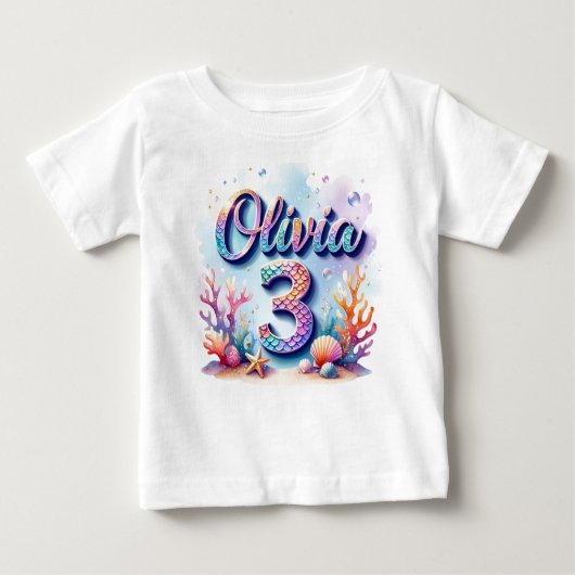 Mermaid Birthday T - Shirt - Personalisierter Name (Vorderseite)