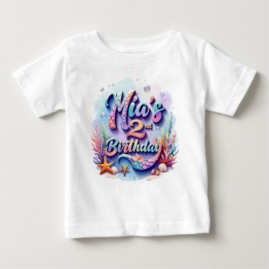 Mermaid Birthday T-Shirt – Personalized Name & Age (Vorderseite)