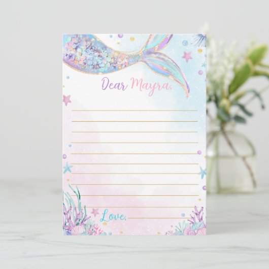 Mermaid Birthday Time Kapsel Message Card Dankeskarte (Stehend Vorderseite)