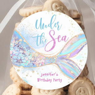 Mermaid Birthday Under Sea Blue Runder Aufkleber