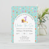 Mermaid Birthday Under Sea Foto Einladung (Stehend Vorderseite)