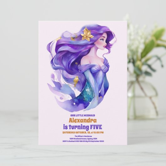 Mermaid Birthday Under Sea Party Einladung (Stehend Vorderseite)