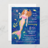 Mermaid Birthday Under Sea Redhead Pool Party Einladungspostkarte (Vorne/Hinten)