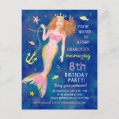 Mermaid Birthday Under Sea Redhead Pool Party Einladungspostkarte (Vorderseite)