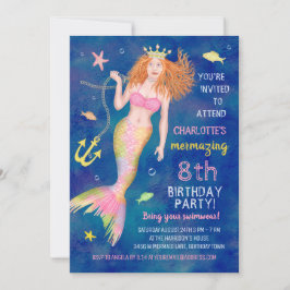 Mermaid Birthday Unter dem Meeresschildkröten Pool Einladung