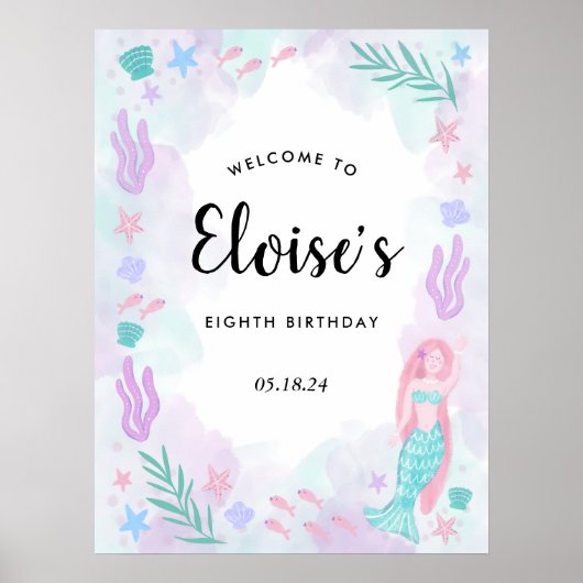 Mermaid Birthday Welcome Poster (Vorne)