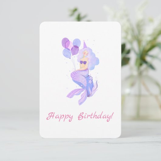 Mermaid Birthday Wises Karte (Stehend Vorderseite)