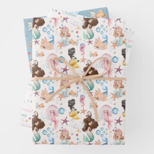 Mermaid Birthday Wrapping Paper Sheets Geschenkpapier Set (Beispiel)
