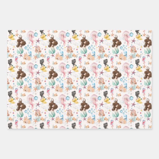 Mermaid Birthday Wrapping Paper Sheets Geschenkpapier Set (Vorderseite)