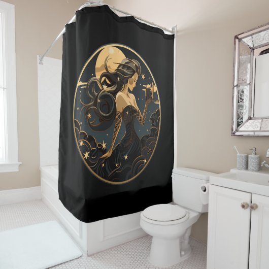 Mermaid Black and Gold Art Deco Duschvorhang (Beispiel)