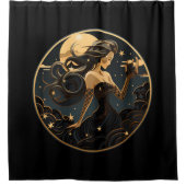 Mermaid Black and Gold Art Deco Duschvorhang (Vorderseite)