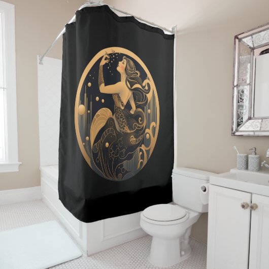 Mermaid Black and Gold Art Deco Duschvorhang (Beispiel)