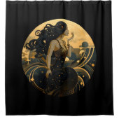 Mermaid Black and Gold Art Deco Duschvorhang (Vorderseite)