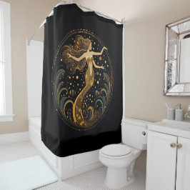 Mermaid Black and Gold Art Deco Duschvorhang