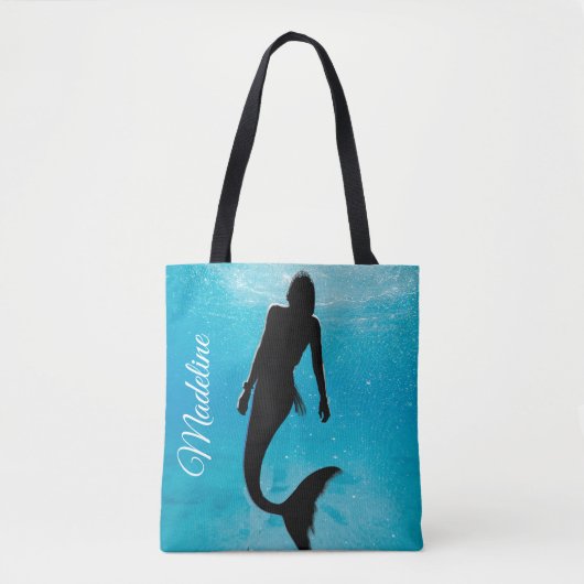 Mermaid Black Blue Ocean Sommer Moderner Strand Tasche (Vorderseite)