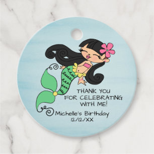 Mermaid Black Hair Favor Tag Geschenkanhänger