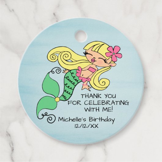 Mermaid Blonde Hair Favor Tag Geschenkanhänger (Vorderseite)