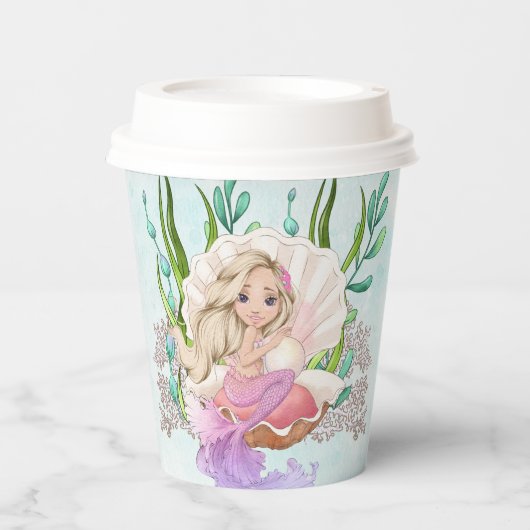 Mermaid (Blonde) in Oyster Muschel Paper Cups Pappbecher (Vorderseite)