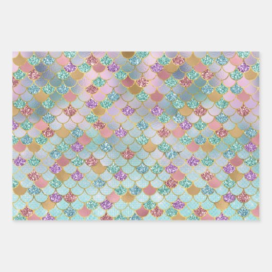 Mermaid Blue Gold Glitzer Sparkasse Geschenkpapier Set (Vorderseite 2)