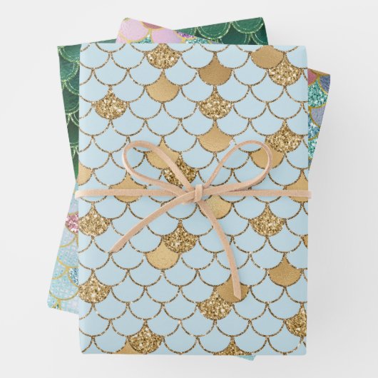 Mermaid Blue Gold Glitzer Sparkasse Geschenkpapier Set (Beispiel)