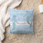 Mermaid Blue Lila Watercolor Fantasiebezeichnung Kissen (Decke)