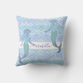 Mermaid Blue Lila Watercolor Fantasiebezeichnung Kissen (Rückseite)