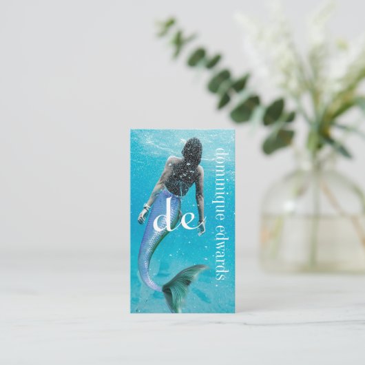 Mermaid Blue Modern Monogram Stylish Visitenkarte (Stehend Vorderseite)