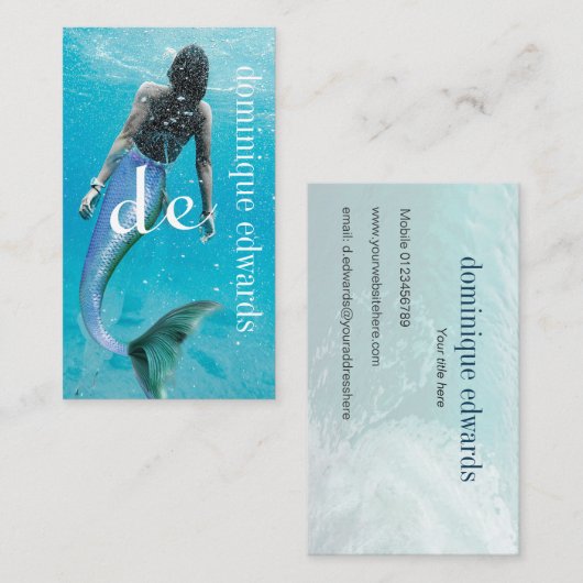 Mermaid Blue Modern Monogram Stylish Visitenkarte (Vorne/Hinten)